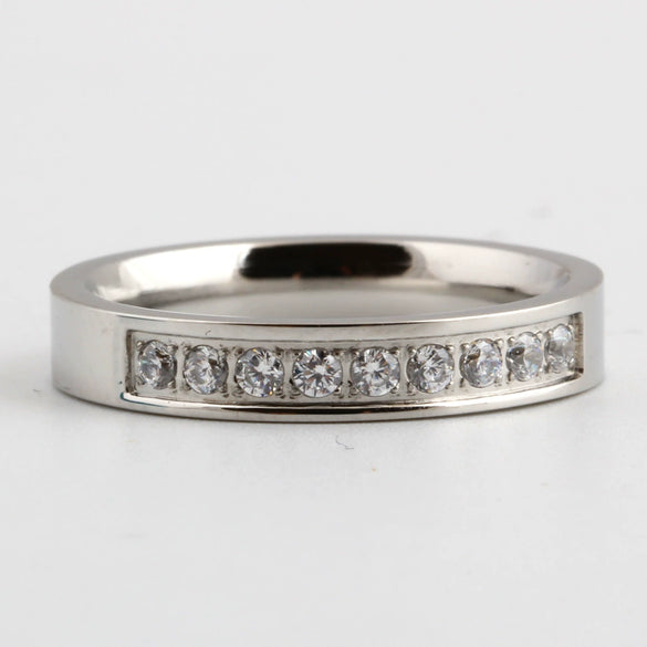 Minimalist Geometric Titanium Steel Ring With Zircon Detail For Women Couple Style Versatile Wholesale Jewelry