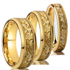 Minimalist Geometric Tungsten Steel Couple Rings With Gold Sandblasted Electroplated Finish And Gold Foil Detail Unisex Matching Rings