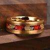 Minimalist Geometric Tungsten Steel Ring With Gold And Red Foil Inlay And Electroplated Finish For Unisex Jewelry