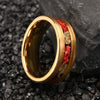 Minimalist Geometric Tungsten Steel Ring With Gold And Red Foil Inlay And Electroplated Finish For Unisex Jewelry