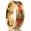 Minimalist Geometric Tungsten Steel Ring With Gold And Red Foil Inlay And Electroplated Finish For Unisex Jewelry