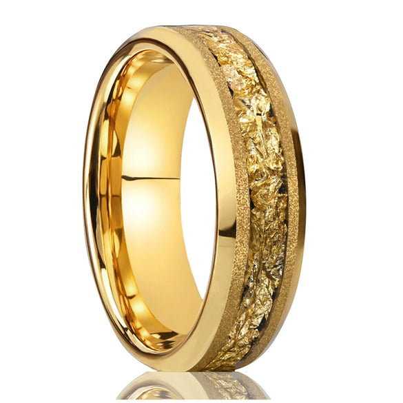 Minimalist Geometric Tungsten Steel Ring With Gold Sandblasted Finish And Gold Foil Inlay Unisex Couple Jewelry