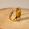 Minimalist Geometric Tungsten Steel Ring With Gold Sandblasted Finish And Gold Foil Inlay Unisex Couple Jewelry