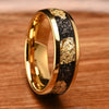 Minimalist Geometric Tungsten Steel Ring With Gold Tone Electroplated Broken Gold Foil Meteorite Inlay For Men And Women