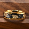 Minimalist Geometric Tungsten Steel Ring With Gold Tone Electroplated Broken Gold Foil Meteorite Inlay For Men And Women