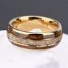 Minimalist Geometric Tungsten Steel Ring With Spherical Design Gold Electroplated Finish Opal And Gold Foil Inlay And Barrelshaped Oak Wood Accent