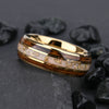 Minimalist Geometric Tungsten Steel Ring With Spherical Design Gold Electroplated Finish Opal And Gold Foil Inlay And Barrelshaped Oak Wood Accent