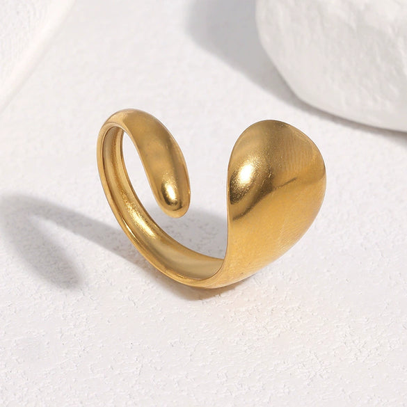 Minimalist Glossy Open Index Finger Ring For Women In Stainless Steel With Irregular Geometric Design And Electroplated Finish