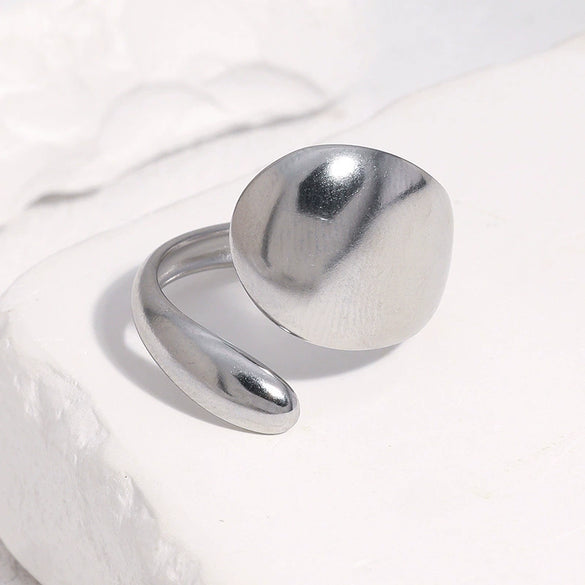 Minimalist Glossy Open Index Finger Ring For Women In Stainless Steel With Irregular Geometric Design And Electroplated Finish