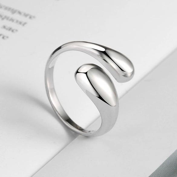 Minimalist Glossy Water Drop Adjustable Open Ring Copper Electroplated Geometric Unisex Fashion Jewelry
