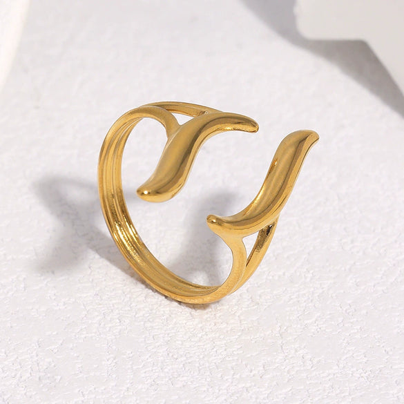 Minimalist Gold Electroplated Stainless Steel Open Ring For Women With Geometric Line Design
