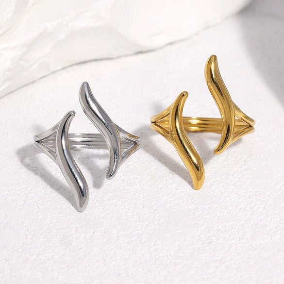 Minimalist Gold Electroplated Stainless Steel Open Ring For Women With Geometric Line Design