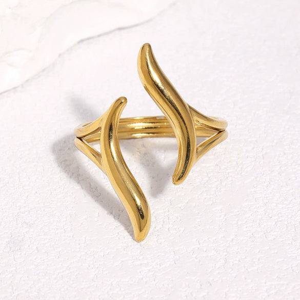 Minimalist Gold Electroplated Stainless Steel Open Ring For Women With Geometric Line Design