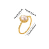 Minimalist Gold Plated Copper Open Ring With Natural Stone And Pearl Oval Geometric Design Unisex Jewelry