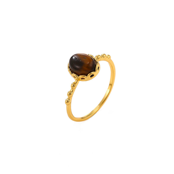 Minimalist Gold Plated Copper Open Ring With Natural Stone And Pearl Oval Geometric Design Unisex Jewelry