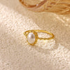 Minimalist Gold Plated Copper Open Ring With Natural Stone And Pearl Oval Geometric Design Unisex Jewelry