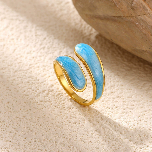 Minimalist Gold Plated Stainless Steel Enamel Drip Geometric Open Ring Unisex Jewelry Wholesale