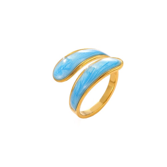Minimalist Gold Plated Stainless Steel Enamel Drip Geometric Open Ring Unisex Jewelry Wholesale