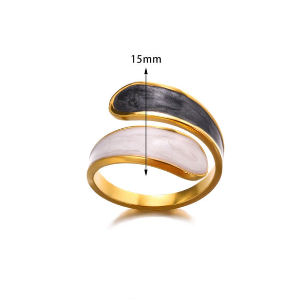 Minimalist Gold Plated Stainless Steel Enamel Drip Geometric Open Ring Unisex Jewelry Wholesale