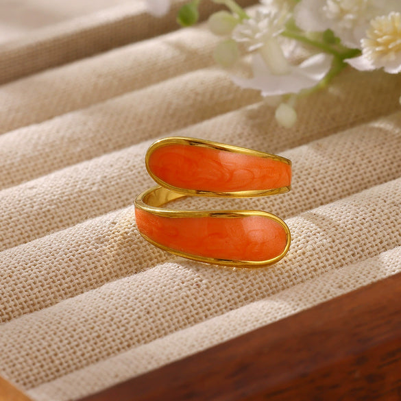Minimalist Gold Plated Stainless Steel Enamel Drip Geometric Open Ring Unisex Jewelry Wholesale