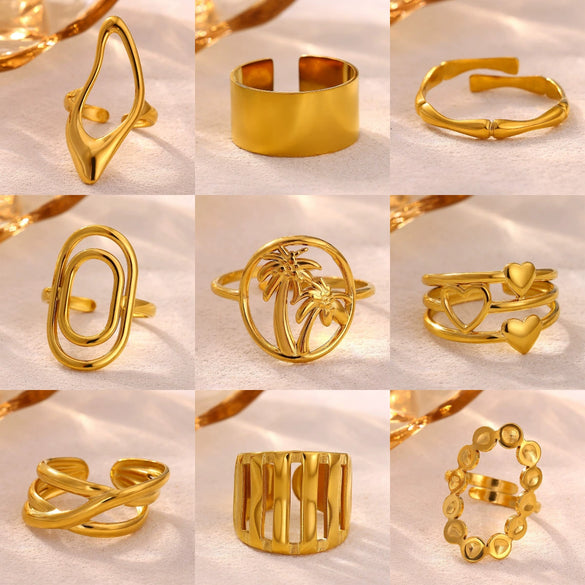 Minimalist Gold Plated Stainless Steel Ring With Irregular Geometric Lines And Open Band Design For Unisex Wear