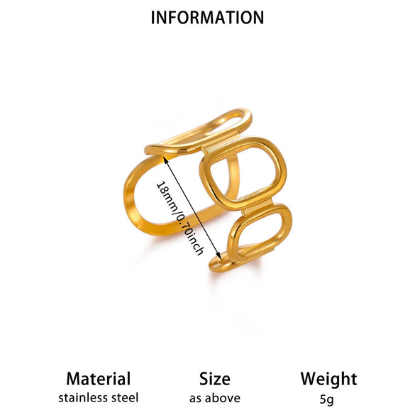 Minimalist Gold Plated Stainless Steel Ring With Irregular Geometric Lines And Open Band Design For Unisex Wear