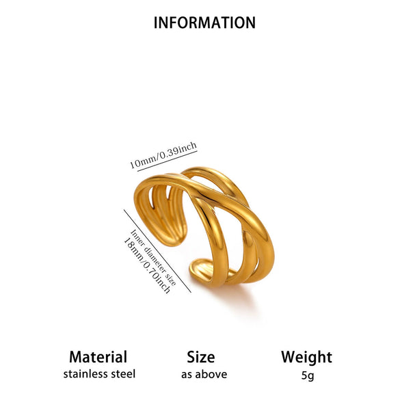 Minimalist Gold Plated Stainless Steel Ring With Irregular Geometric Lines And Open Band Design For Unisex Wear