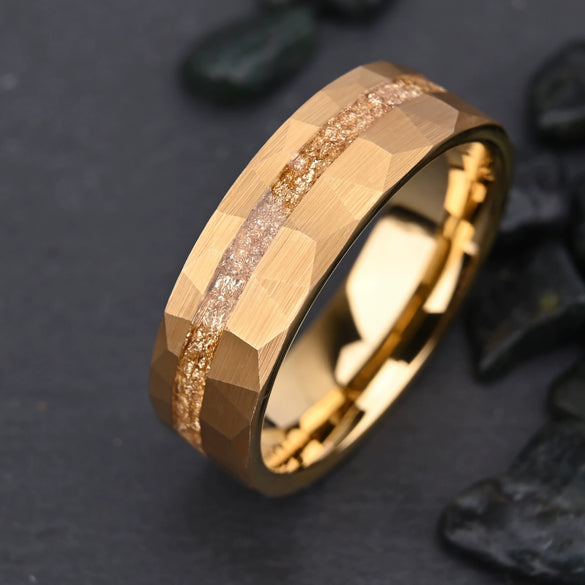 Minimalist Gold Plated Tungsten Steel Ring With Broken Gold Foil Inlay Geometric Unisex Jewelry