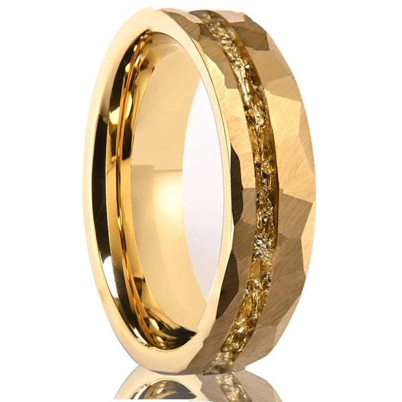 Minimalist Gold Plated Tungsten Steel Ring With Broken Gold Foil Inlay Geometric Unisex Jewelry