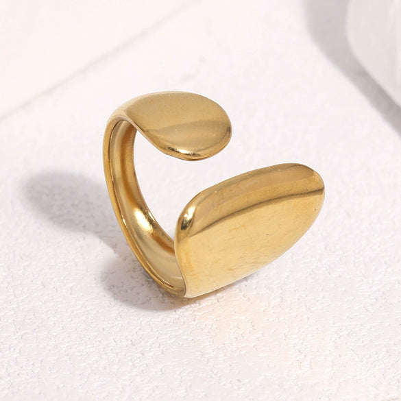 Minimalist Gold Tone Stainless Steel Open Ring For Women Polished Geometric Asymmetrical Electroplated Jewelry