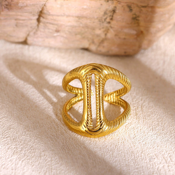 Minimalist Goldplated Titanium Steel Open Ring With Heartshaped Geometric Design Faderesistant Unisex Fashion Jewelry