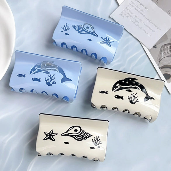 Minimalist Handmade Acetic Acid Hairpin Gripper With Ocean Series Blue Whale Conch Cut Out For Women