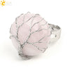 Minimalist Handmade Crystal Open Adjustable Ring With Natural Stone Arc Surface And Tree Of Life Design For Unisex Wear