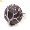 Minimalist Handmade Crystal Open Adjustable Ring With Natural Stone Arc Surface And Tree Of Life Design For Unisex Wear