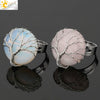 Minimalist Handmade Crystal Open Adjustable Ring With Natural Stone Arc Surface And Tree Of Life Design For Unisex Wear