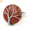 Minimalist Handmade Crystal Open Adjustable Ring With Natural Stone Arc Surface And Tree Of Life Design For Unisex Wear