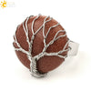 Minimalist Handmade Crystal Open Adjustable Ring With Natural Stone Arc Surface And Tree Of Life Design For Unisex Wear