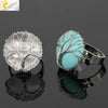 Minimalist Handmade Crystal Open Adjustable Ring With Natural Stone Arc Surface And Tree Of Life Design For Unisex Wear