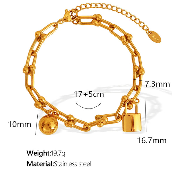 Minimalist Handmade 316L Stainless Steel Round Bead Chain Lock Necklace And Ushaped Chain Bracelet Electroplated Jewelry For Women