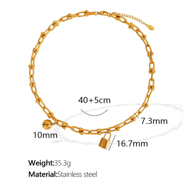 Minimalist Handmade 316L Stainless Steel Round Bead Chain Lock Necklace And Ushaped Chain Bracelet Electroplated Jewelry For Women
