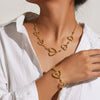 Minimalist Heart Pattern Stainless Steel Necklace And Bracelet Set For Women With Gold Vacuum Plated Finish