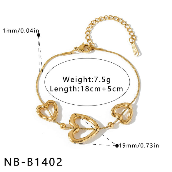 Minimalist Heart Pattern Stainless Steel Necklace And Bracelet Set For Women With Gold Vacuum Plated Finish