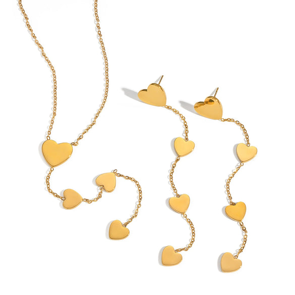 Minimalist Heart Shaped Stainless Steel Jewelry Set With Tassels Electroplated For Women Necklace And Earrings