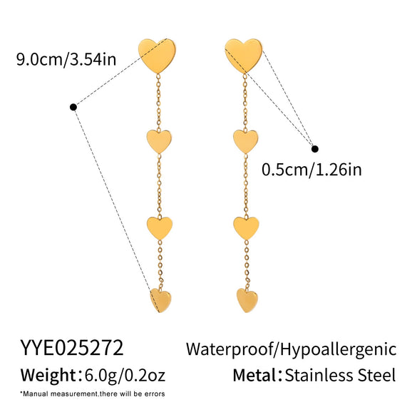 Minimalist Heart Shaped Stainless Steel Jewelry Set With Tassels Electroplated For Women Necklace And Earrings