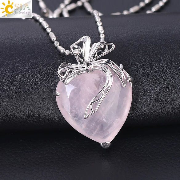 Minimalist Hollow Bow Natural Stone And Alloy Accessories Electroplated Valentine's Day Pendant Necklace