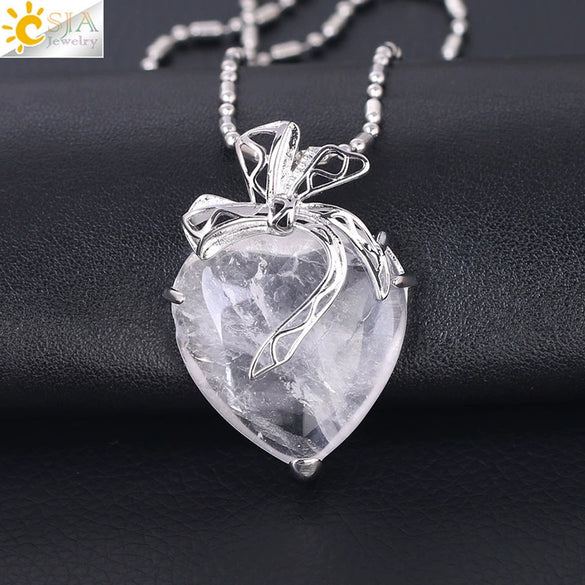 Minimalist Hollow Bow Natural Stone And Alloy Accessories Electroplated Valentine's Day Pendant Necklace