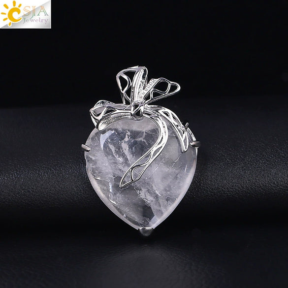 Minimalist Hollow Bow Natural Stone And Alloy Accessories Electroplated Valentine's Day Pendant Necklace