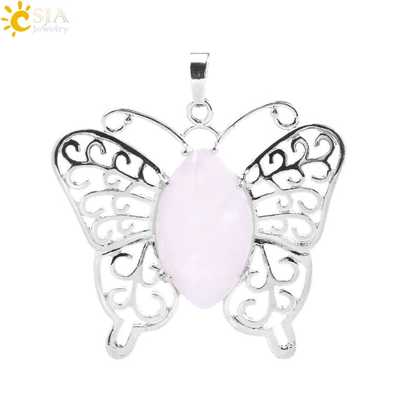 Minimalist Hollow Butterfly Pendant Necklace Charm With Natural Crystal Stone And Electroplated Alloy Copper Buckle Animal Jewelry