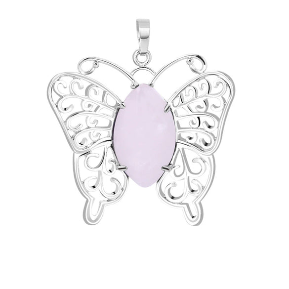 Minimalist Hollow Butterfly Pendant Necklace Charm With Natural Crystal Stone And Electroplated Alloy Copper Buckle Animal Jewelry