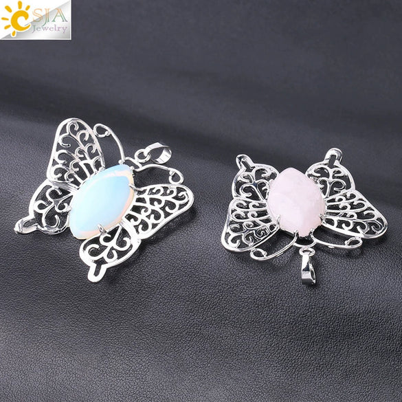 Minimalist Hollow Butterfly Pendant Necklace Charm With Natural Crystal Stone And Electroplated Alloy Copper Buckle Animal Jewelry